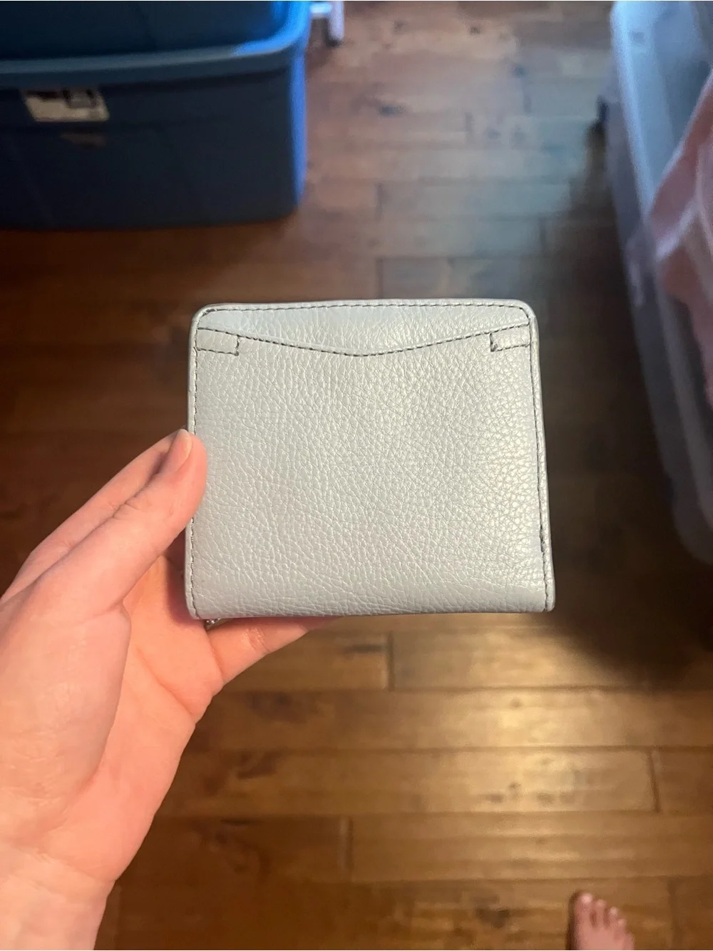 Fossil Small Pebbled Leather Wallet in Pale Blue with Gold Zip